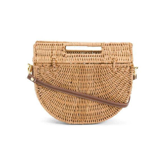 C&C CALIFORNIA Half Moon Crossbody Rattan Bag - Picture 1 of 3